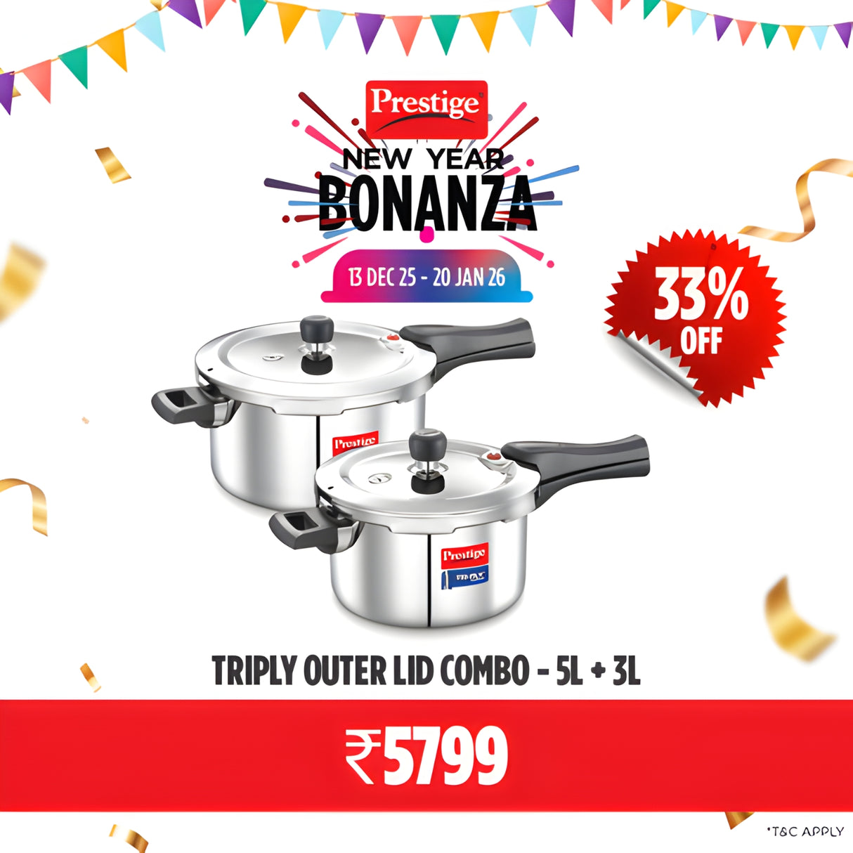 Prestige Tri-Ply BYK Cookware Set 3 Piece - Fry Pan 24 cm \ 1.7 L, Kadai 24 cm \ 2.7 L with SS Lid, Sauce Pan 16 cm \1.5 L_6