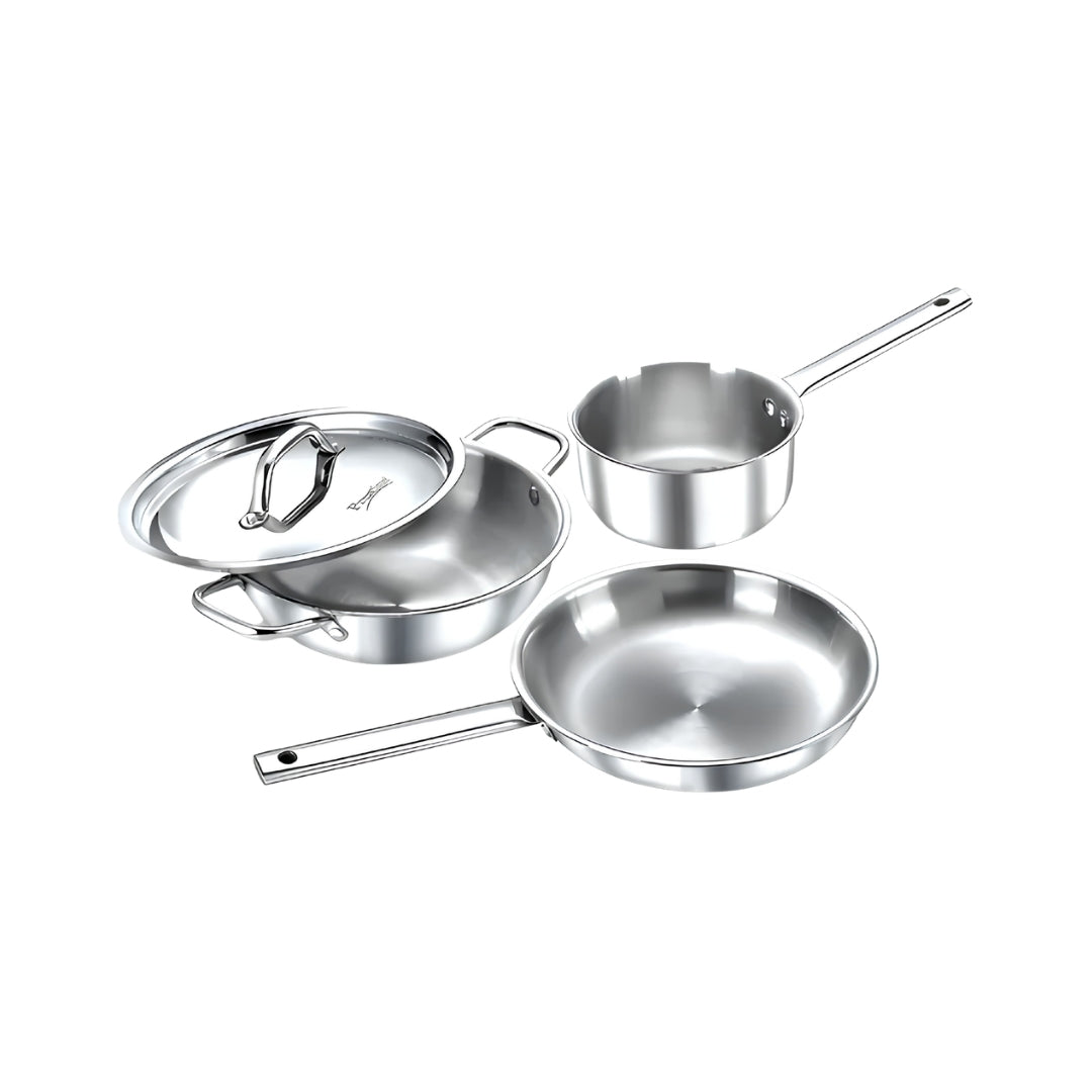 Prestige Tri-Ply BYK Cookware Set 3 Piece - Fry Pan 24 cm _ 1.7 L, Kadai 24 cm _ 2.7 L with SS Lid, Sauce Pan 16 cm _1.5 L_Front View