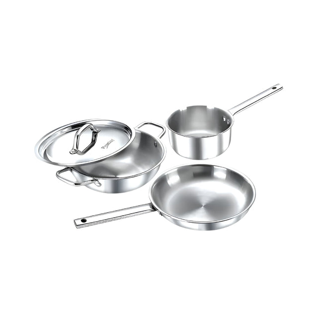 Prestige Tri-Ply BYK Cookware Set 3 Piece - Fry Pan 24 cm _ 1.7 L, Kadai 24 cm _ 2.7 L with SS Lid, Sauce Pan 16 cm _1.5 L_Front View