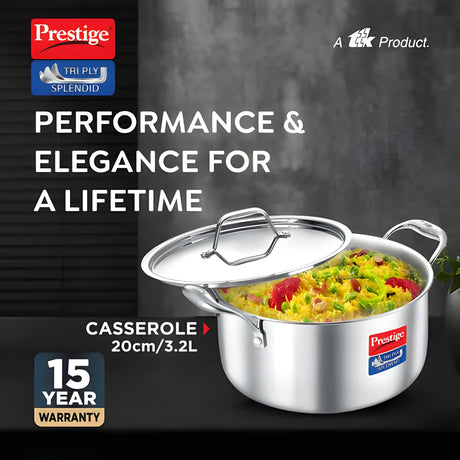 Prestige Tri-Ply Stainless Steel Splendid Casserole with Lid 20 cm \ 3.2 L_2