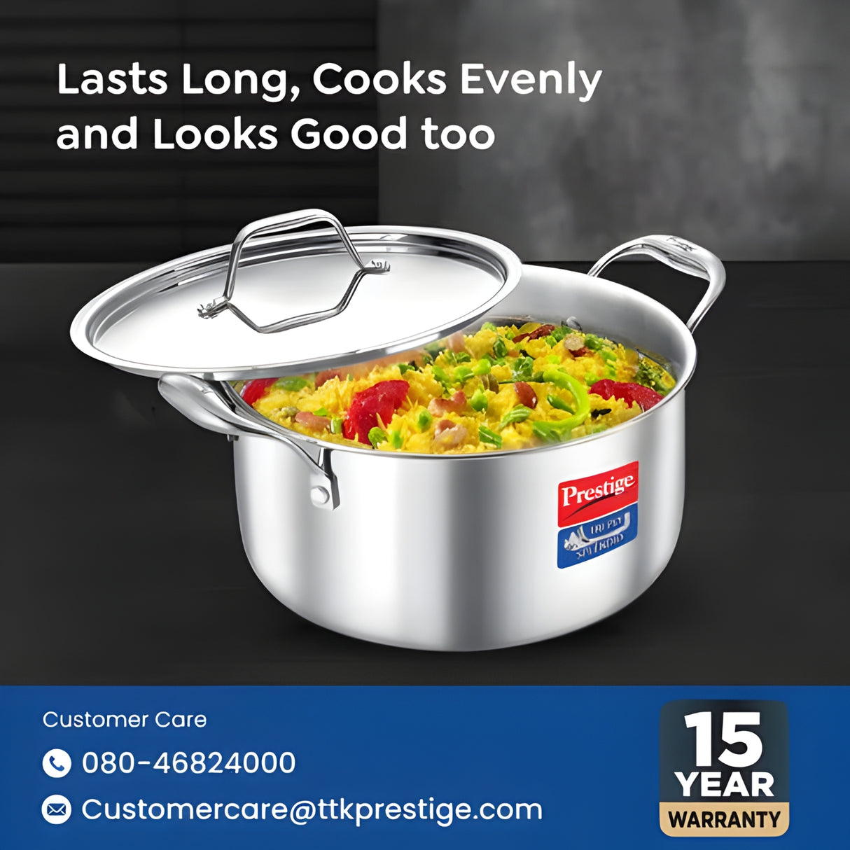 Prestige Tri-Ply Stainless Steel Splendid Casserole with Lid 20 cm \ 3.2 L_7