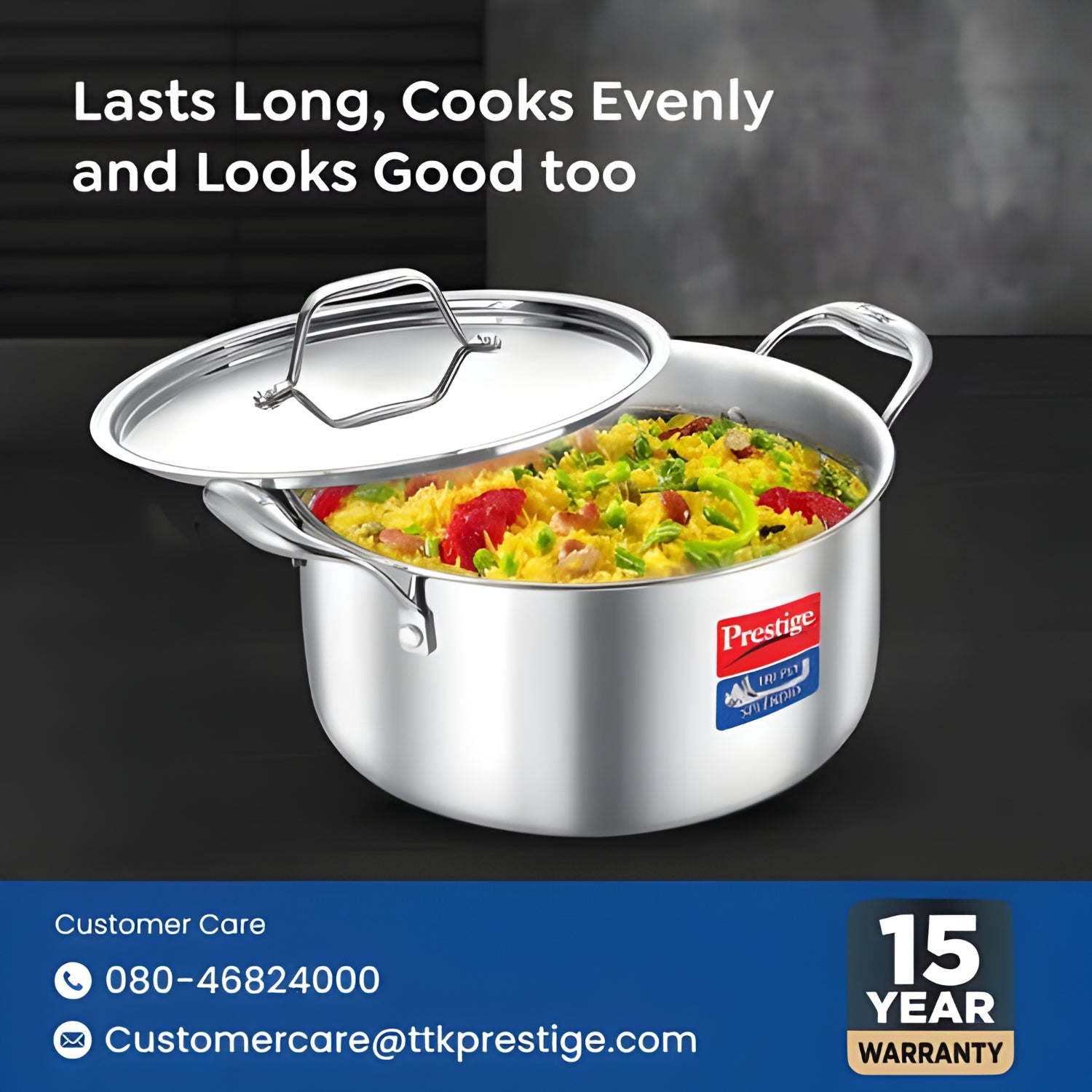 Prestige Tri-Ply Stainless Steel Splendid Casserole with Lid 20 cm \ 3.2 L_7