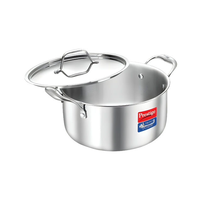 Prestige Tri-Ply Stainless Steel Splendid Casserole with Lid 20 cm _ 3.2 L_Front View