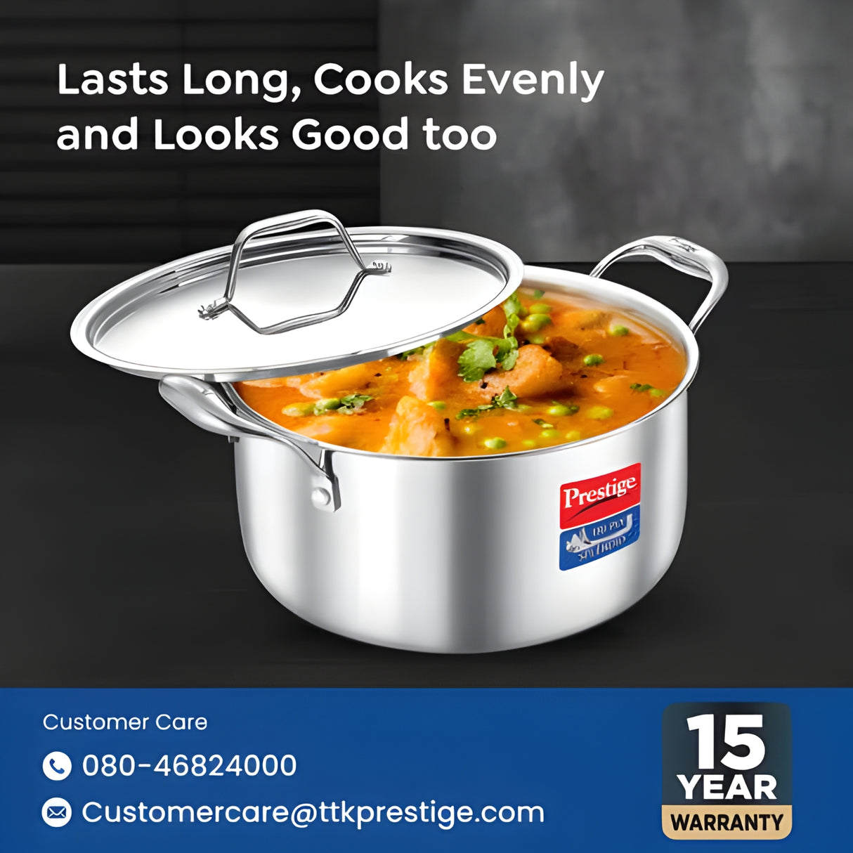 Prestige Tri-Ply Stainless Steel Splendid Casserole with Lid 24 cm \ 5.5 L_7