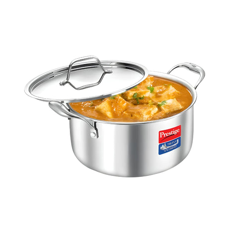Prestige Tri-Ply Stainless Steel Splendid Casserole with Lid 24 cm \ 5.5 L_Front View