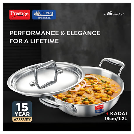 Prestige Tri-Ply Stainless Steel Splendid Kadai with Lid 18 cm \ 1.2 L_2