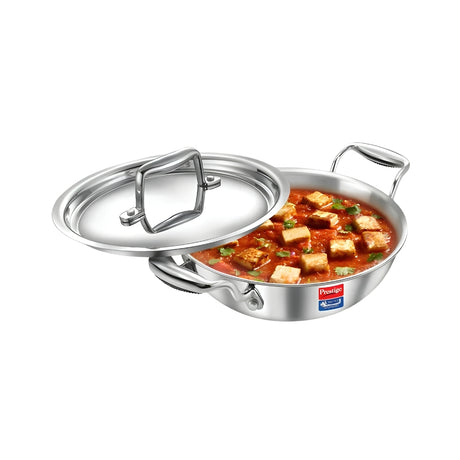 Prestige Tri-Ply Stainless Steel Splendid Kadai with Lid 18 cm _ 1.2 L_Front View