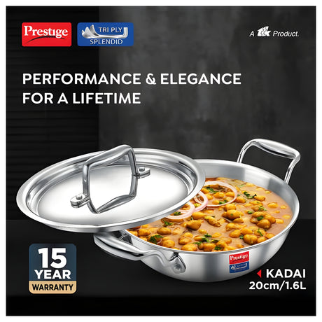 Prestige Tri-Ply Stainless Steel Splendid Kadai with Lid 20 cm \ 1.6 L_2