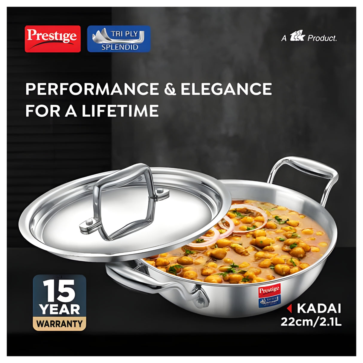 Prestige Tri-Ply Stainless Steel Splendid Kadai with Lid 22 cm \ 2.1 L_2