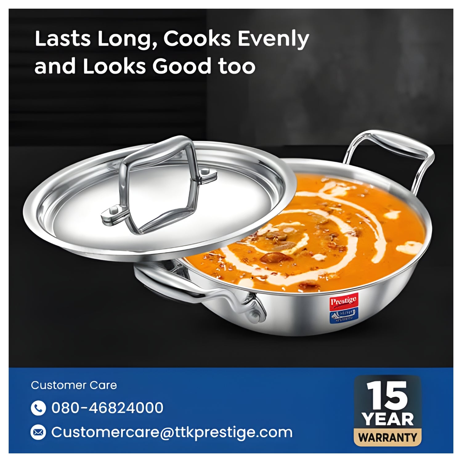 Prestige Tri-Ply Stainless Steel Splendid Kadai with Lid 22 cm \ 2.1 L_7