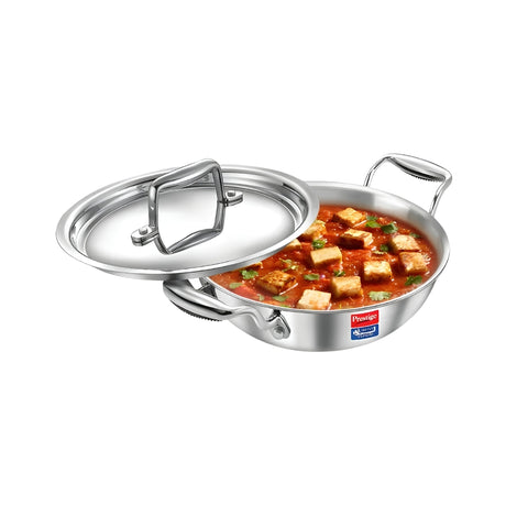 Prestige Tri-Ply Stainless Steel Splendid Kadai with Lid 22 cm _ 2.1 L_Front View