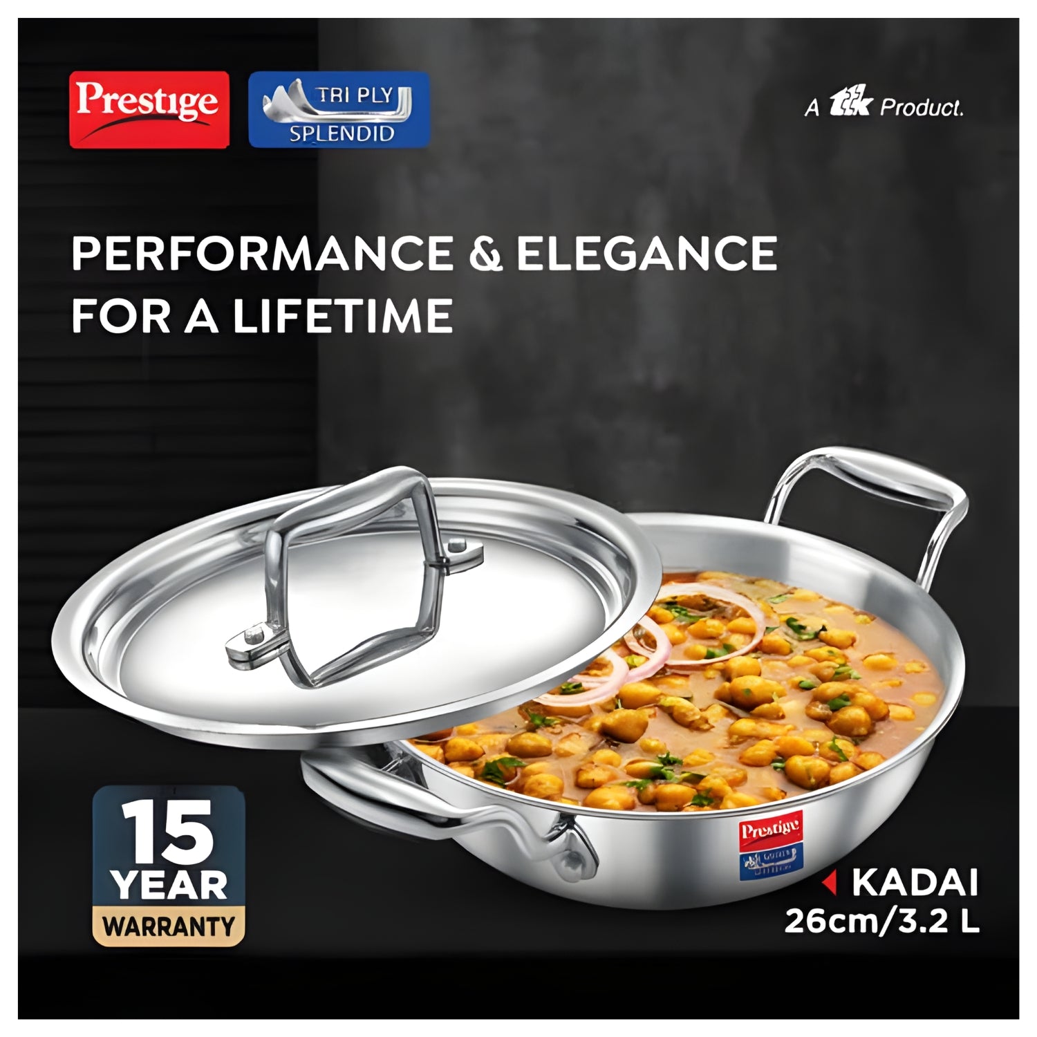 Prestige Tri-Ply Stainless Steel Splendid Kadai with Lid 26 cm \ 3.2 L_2