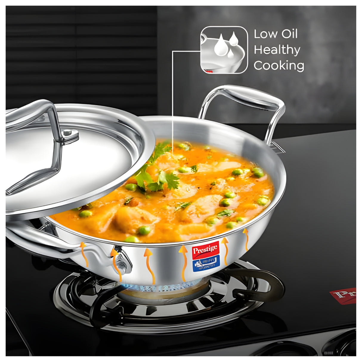 Prestige Tri-Ply Stainless Steel Splendid Kadai with Lid 26 cm \ 3.2 L_4