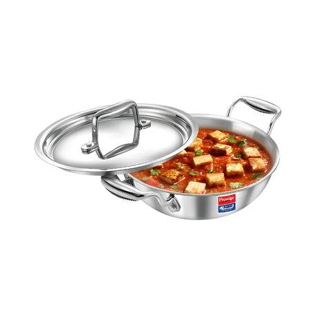 Prestige Tri-Ply Stainless Steel Splendid Kadai with Lid 26 cm _ 3.2 L_Front View