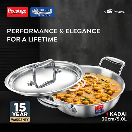 Prestige Tri-Ply Stainless Steel Splendid Kadai with Lid  30 cm \ 5 L_2