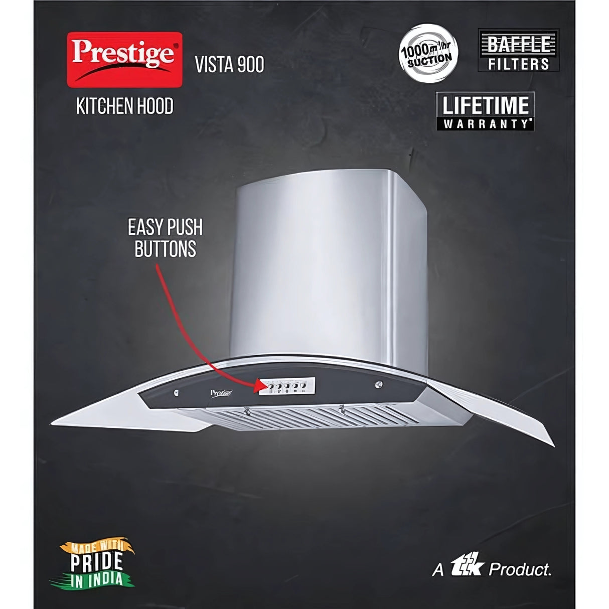 Prestige Vista 900 Touch Control Panel 90 cm Kitchen Chimney – Silver_2