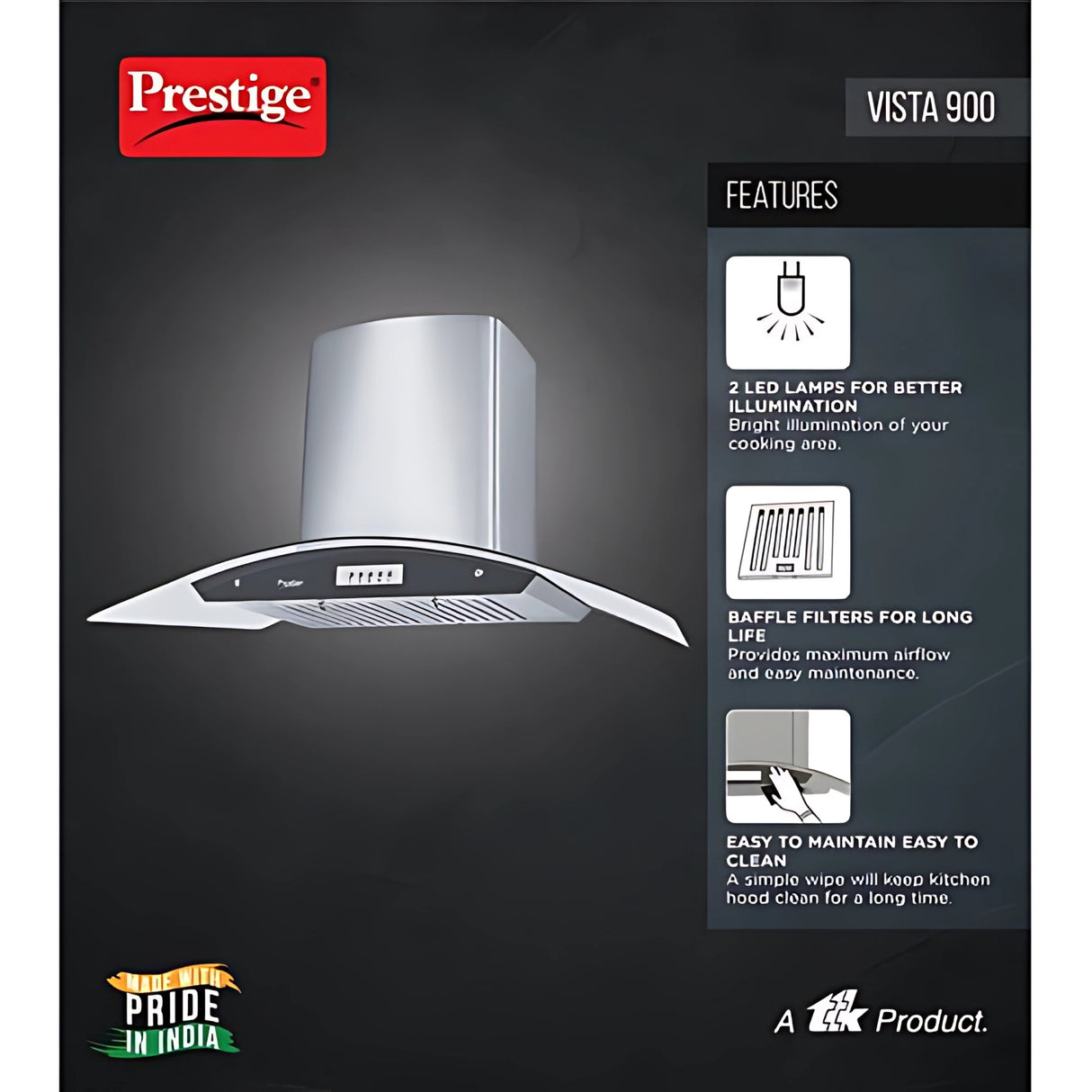 Prestige Vista 900 Touch Control Panel 90 cm Kitchen Chimney – Silver_6