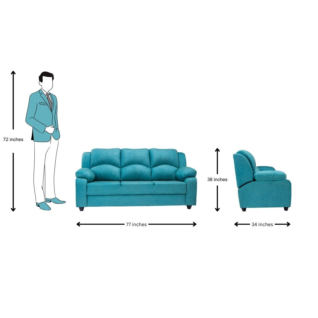 Emden Pro Cozy Fabric Sofa 3 Seater - Blue