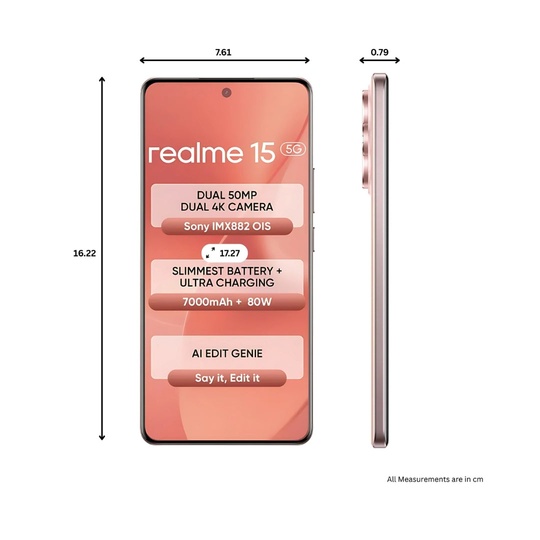 REALME 15 5G 8 GB 256GB (Pink) Measurement view