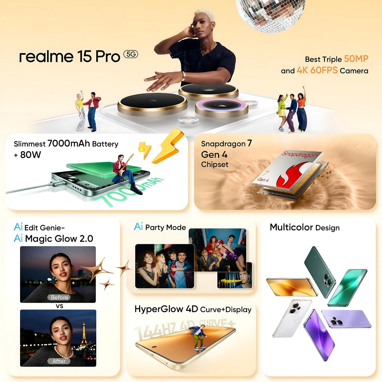 Realme 15 Pro 5G (8/256 GB, Flowing Silver)