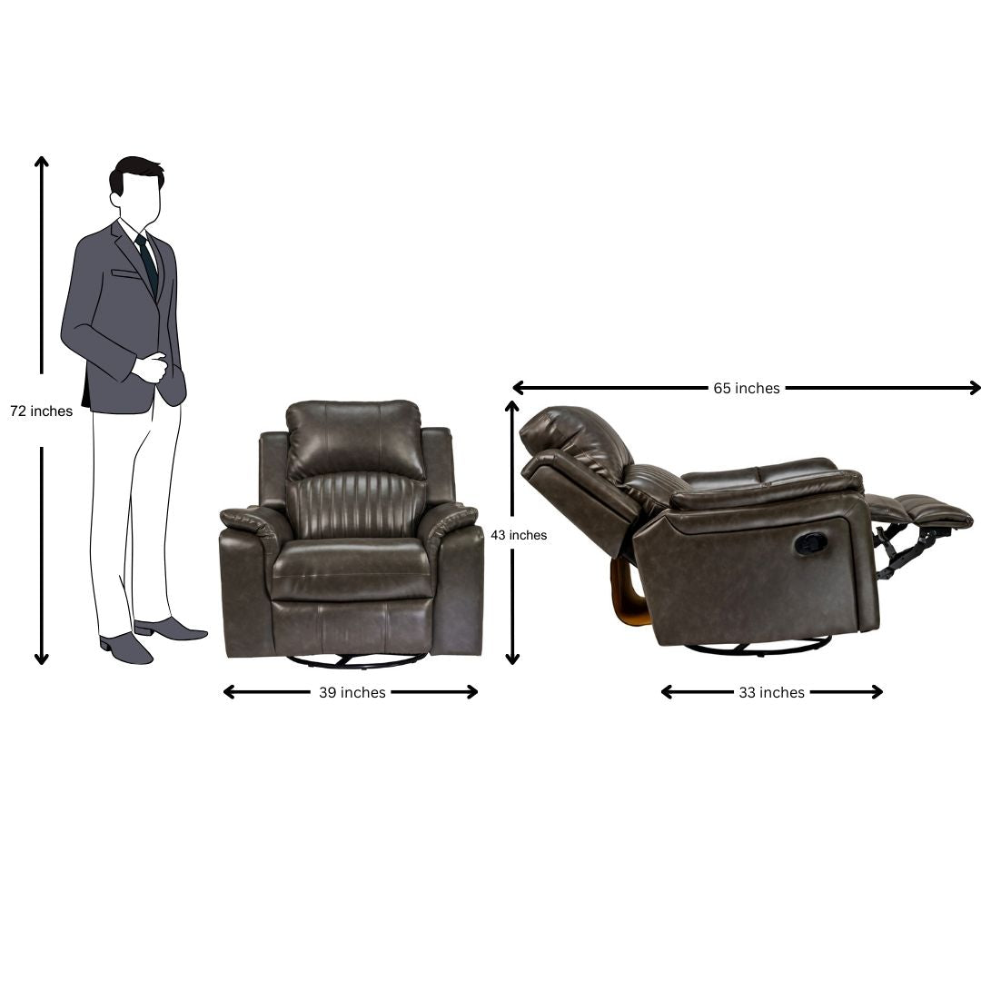 Edinburgh Elite Rexine Recliner 1 Seater - Dark Grey
