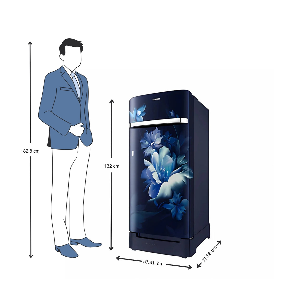 SAMSUNG 189L 5 Star DC Single Door Refrigerator RR21C2H25UZHL – Midnight Blossom Blue