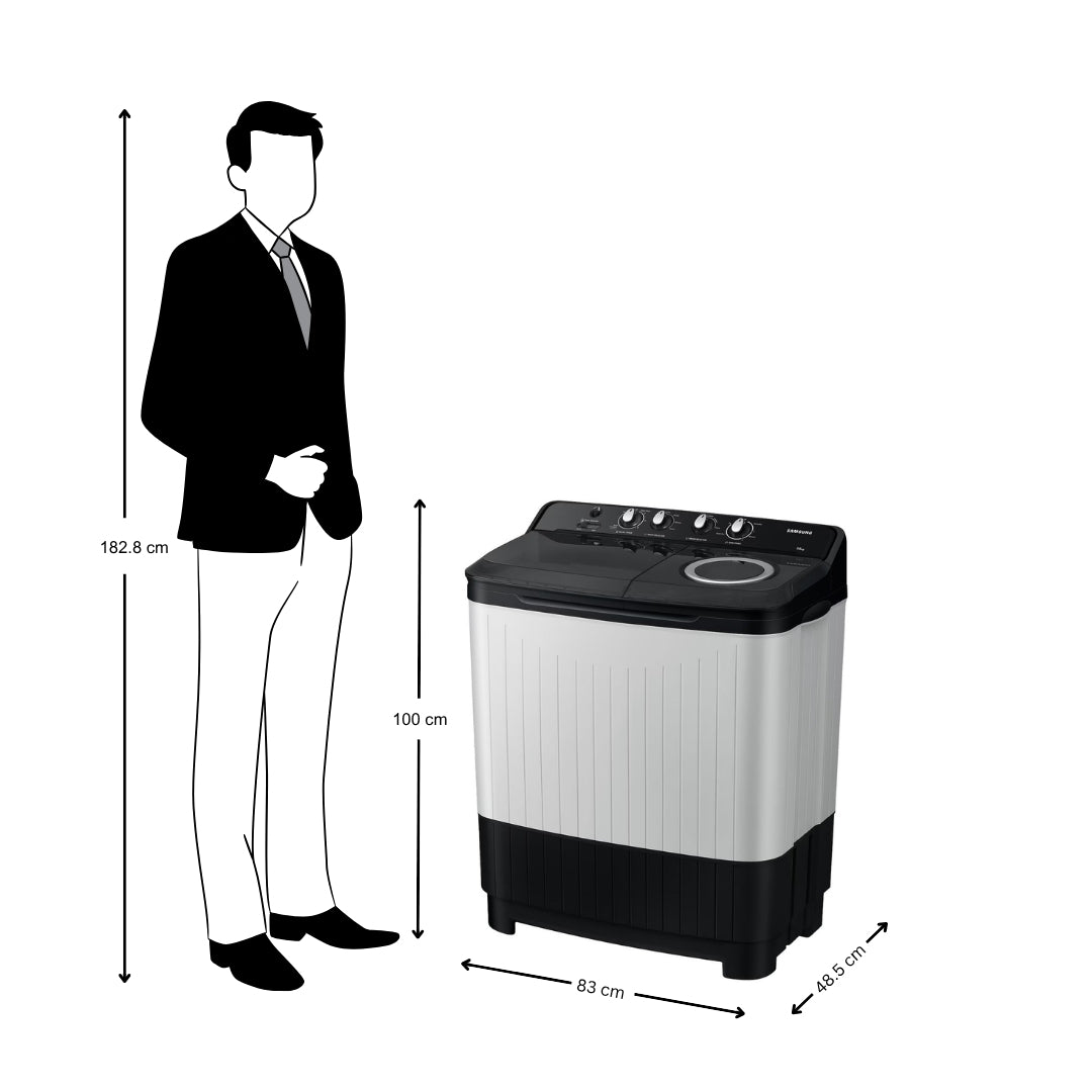 Samsung WT75C3200GG Semi Automatic Top Load Washing Machine 7.5 Kg - Black_Dimension View