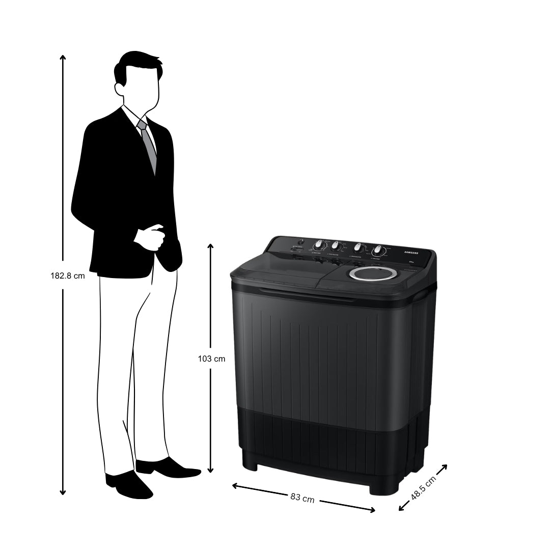 Samsung WT85B4200GD Fully Automatic Top Load Washing Machine 8.5 Kg - Dark Gray with Black_Dimension View
