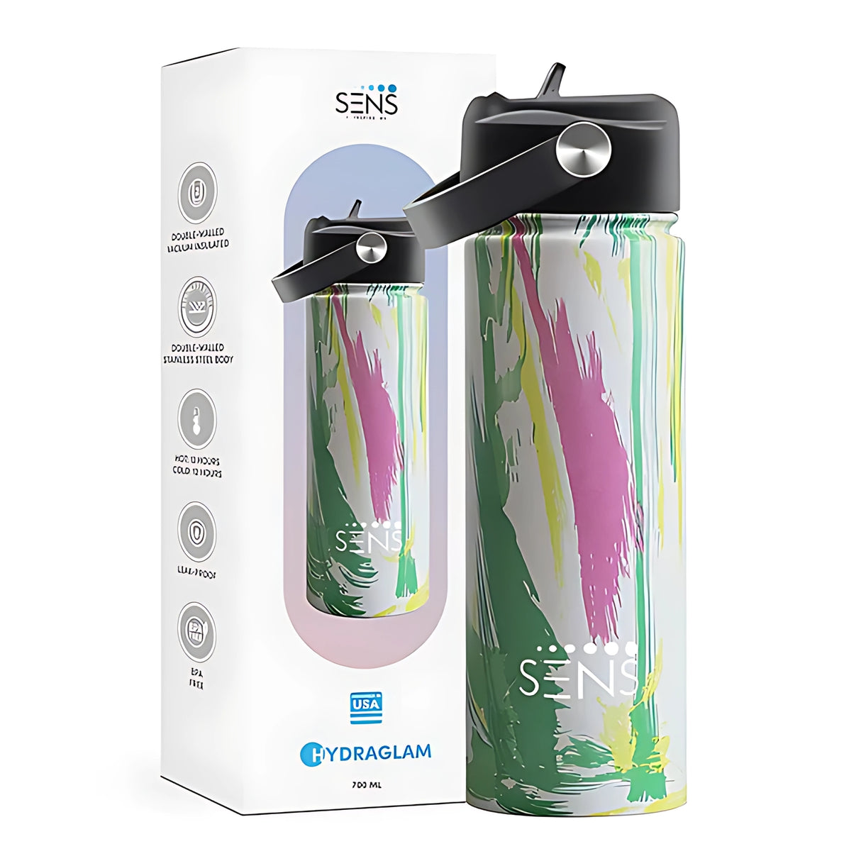 Sens Hydra Glam Insulated Sipper Water Bottle 700 ml - Green