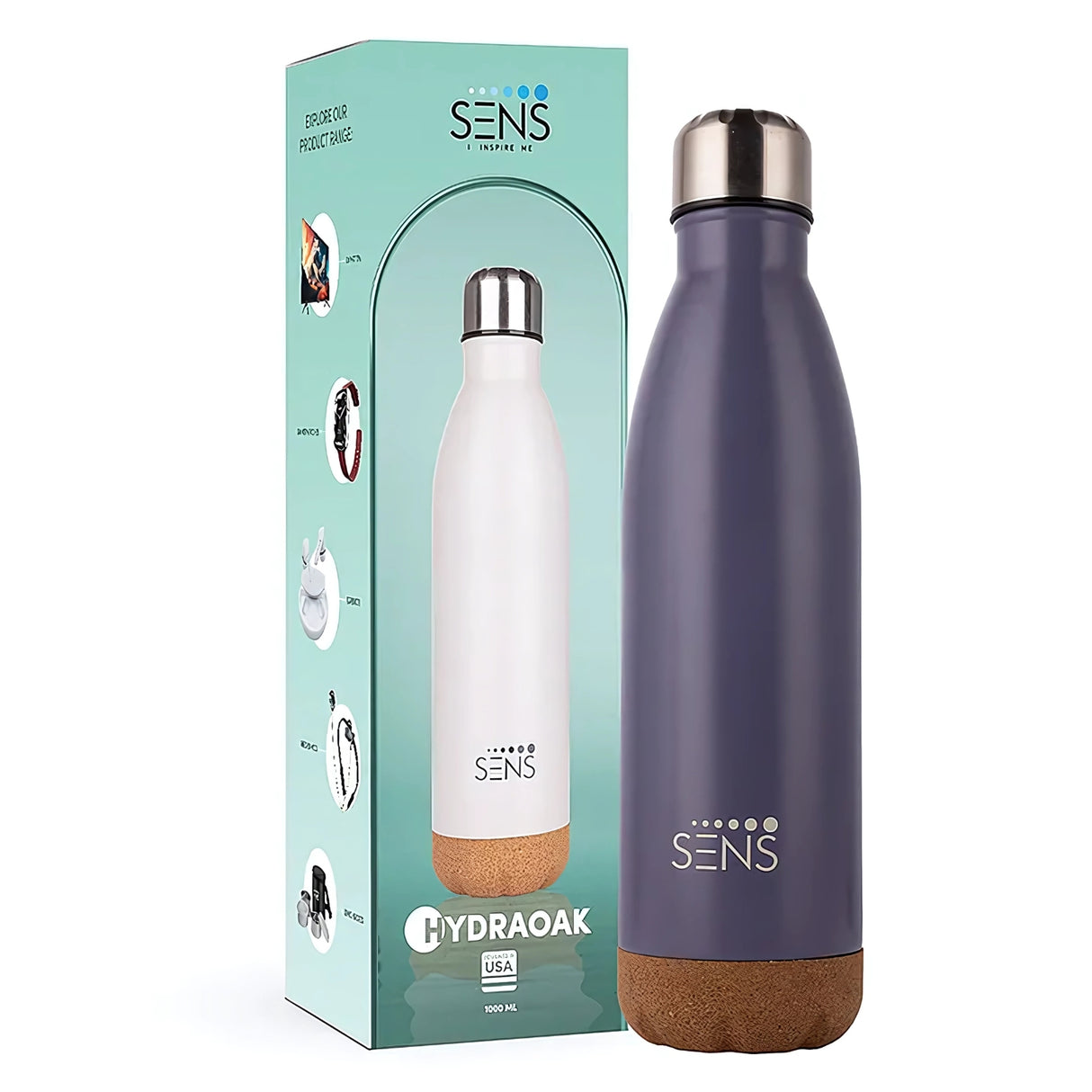 Sens Hydra Oak Vacuum Insulated Water Bottle 1 L - Azure Timber