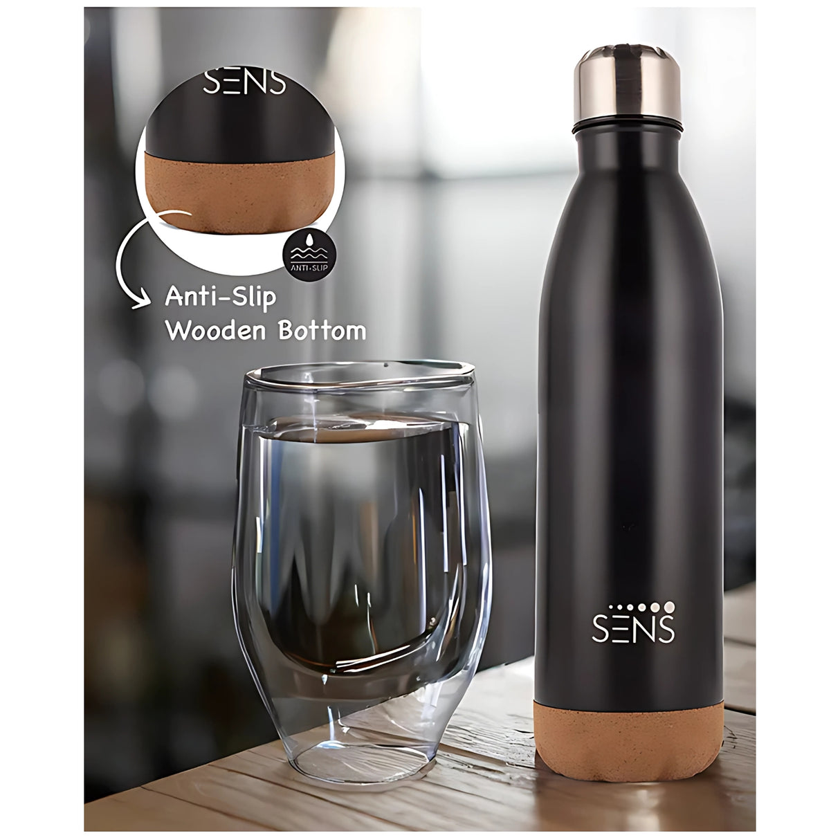 Sens Hydra Oak Vacuum Insulated Water Bottle 1 L - Ebony Oak