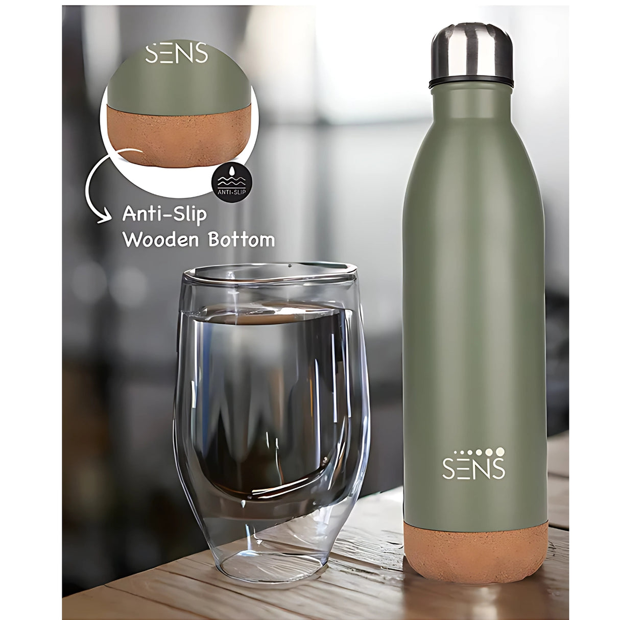 Sens Hydra Oak Vacuum Insulated Water Bottle 1 L - Forest Oak