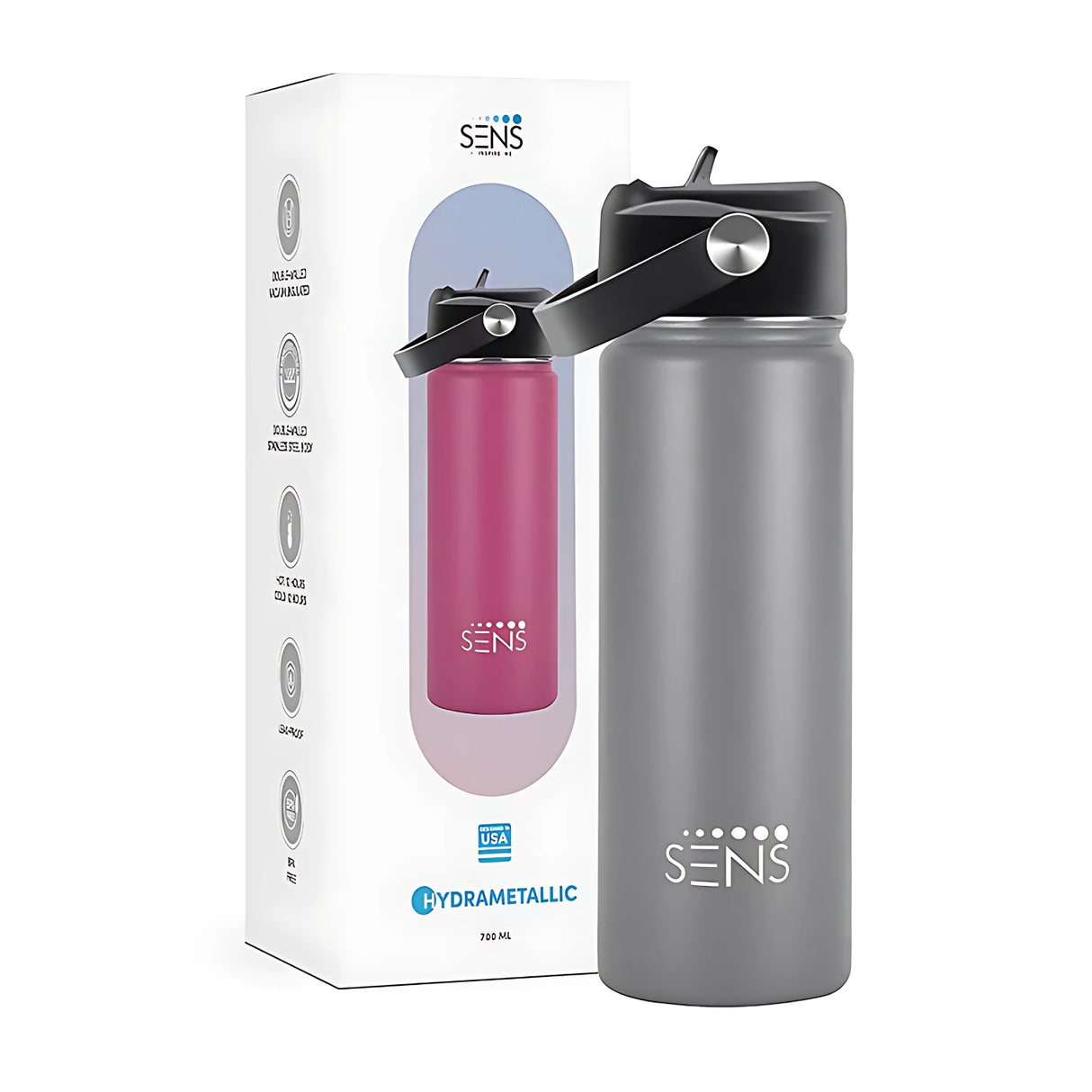 Sens Hydra Metallic SS Water Bottle 700 ml - Grey_2