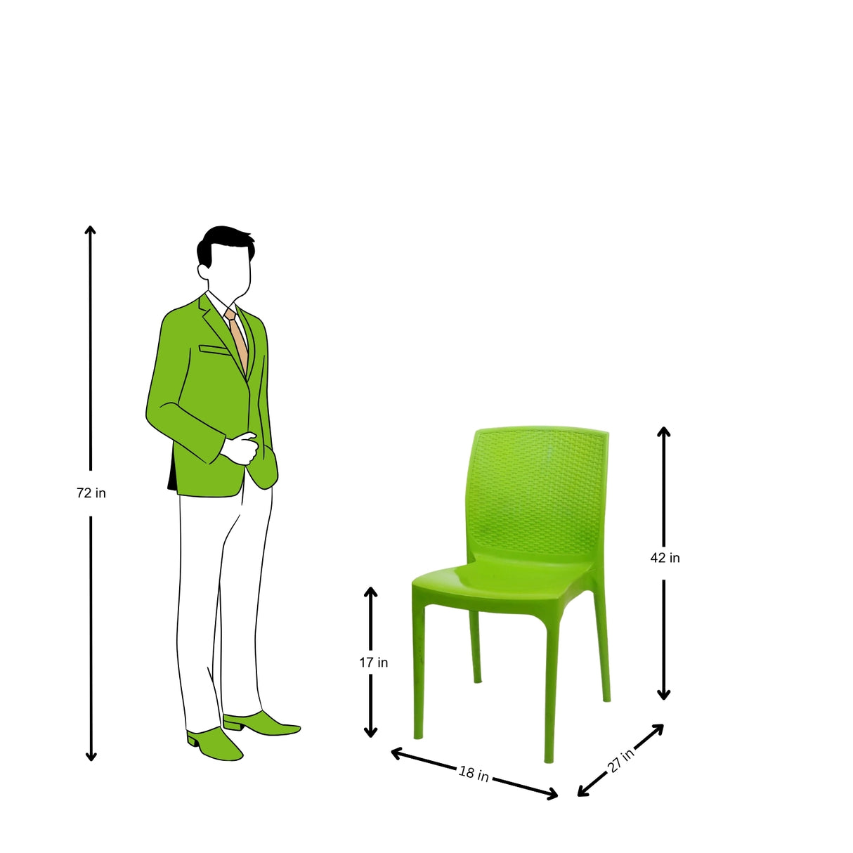 Settle Grandeur Armless Plastic Chair - Light Green_4