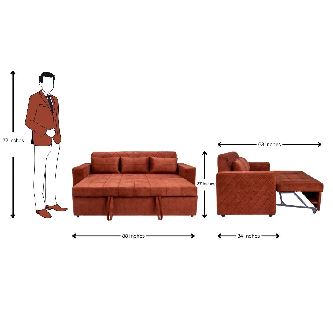 Shanghai Pro Delux Fabric Sofa Cum Bed - Honey