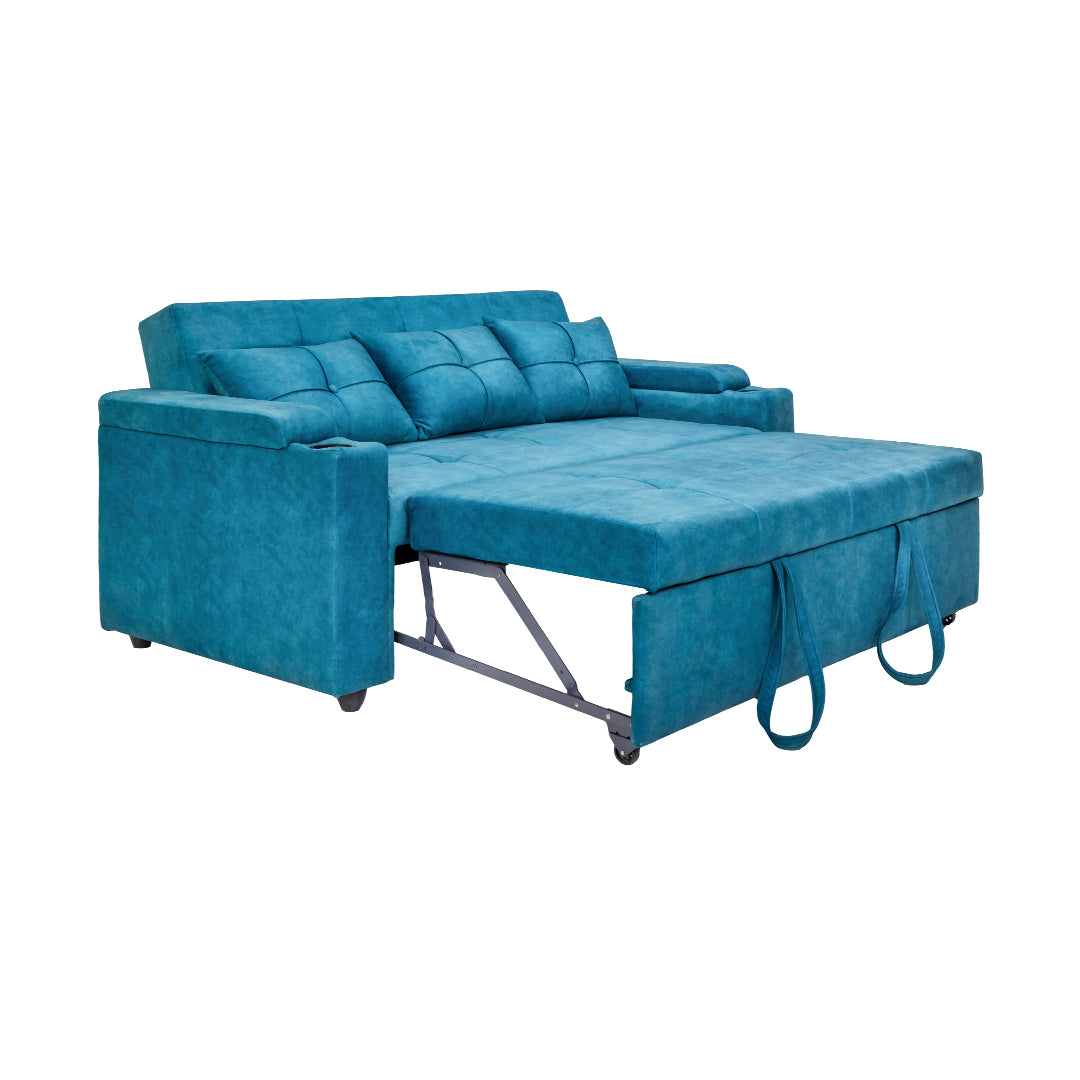 Stockholm Contemporary Fabric Sofa Cum Bed with Adjustable Back - Blue_1