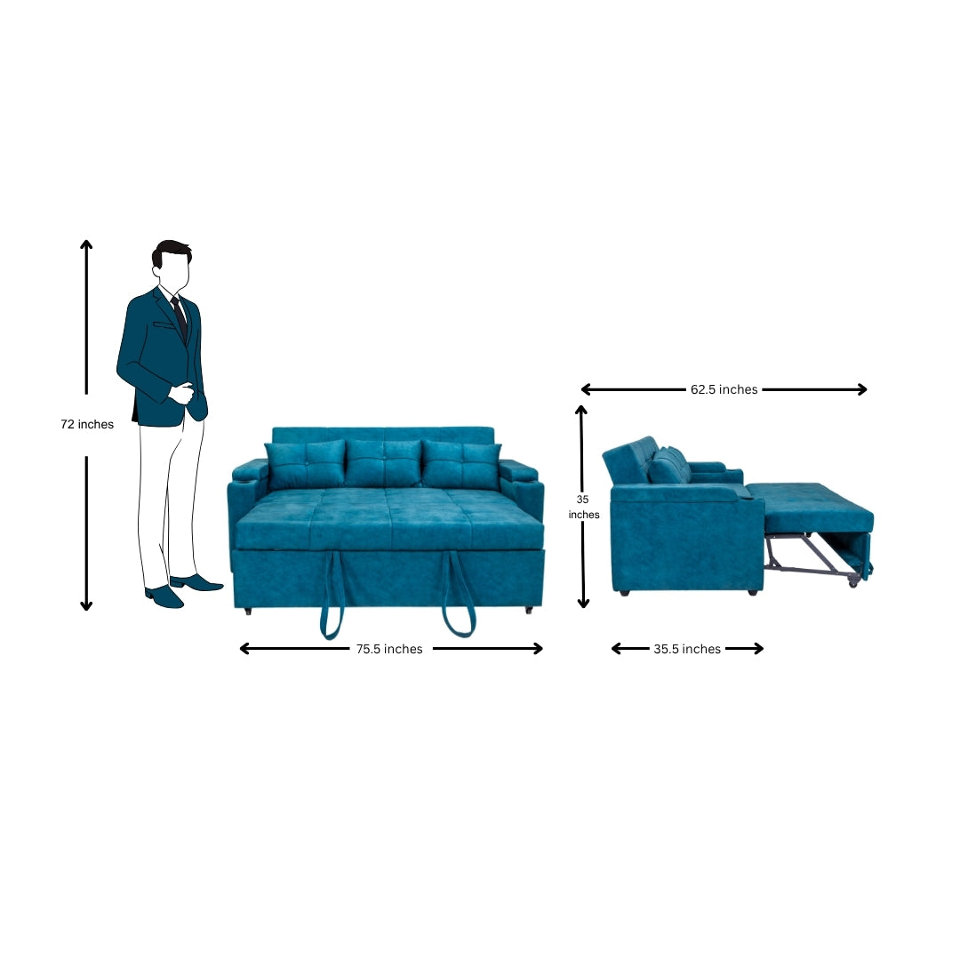Stockholm Contemporary Fabric Sofa Cum Bed with Adjustable Back - Blue_11