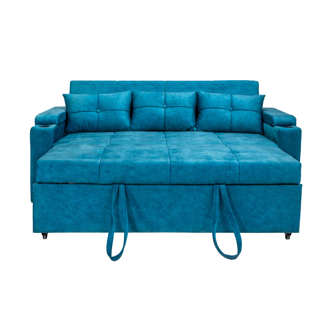 Stockholm Contemporary Fabric Sofa Cum Bed with Adjustable Back - Blue_3