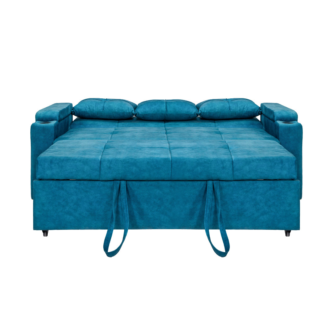 Stockholm Contemporary Fabric Sofa Cum Bed with Adjustable Back - Blue_4