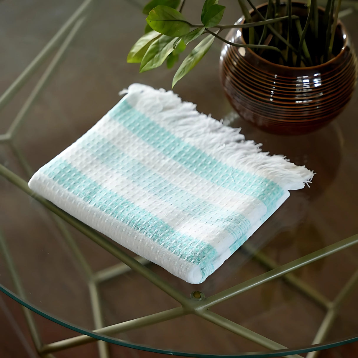 Doctor Towels Stripe Waffle Weave Cotton Bath Towel 70 x 140 cm - Blue