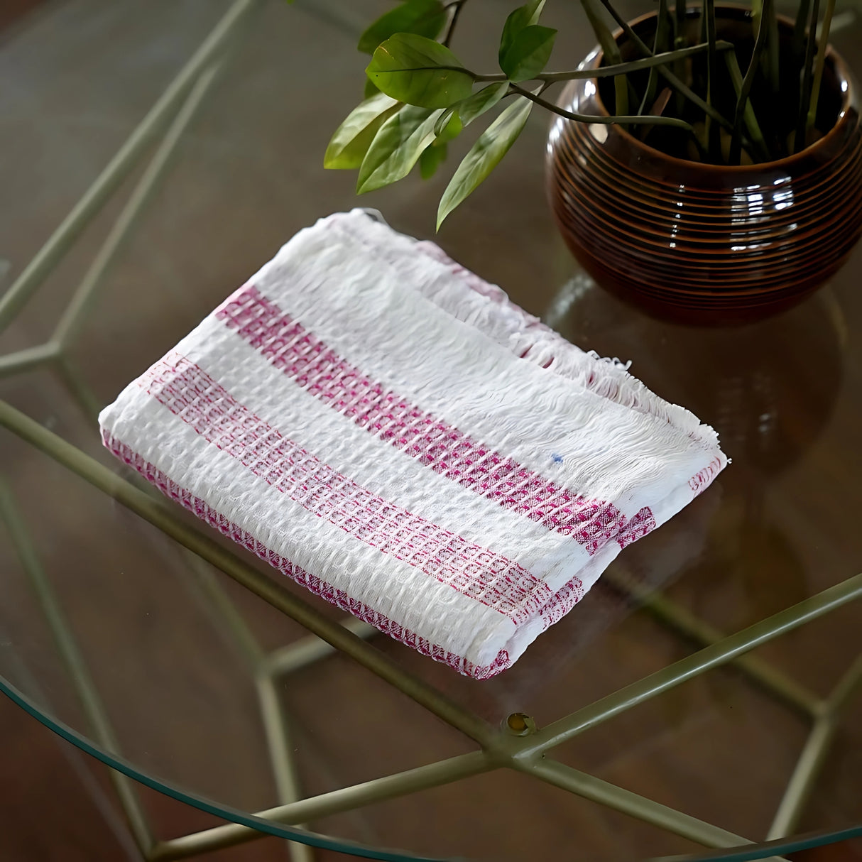 Doctor Towels Stripe Waffle Weave Bath Towel 70x140 cm - Red