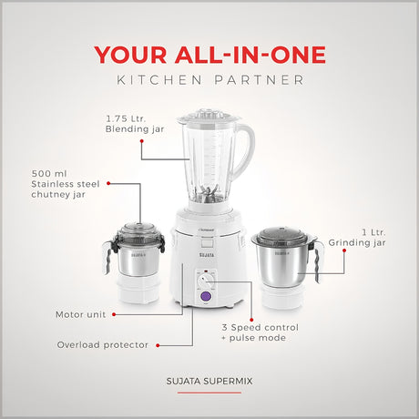 Sujata Super Mix Mixer Grinder  900 Watts - White