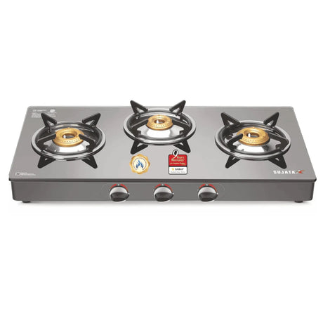 Sujata Standard 3 Burner Toughened Glass Top Gas Stove - Black_1