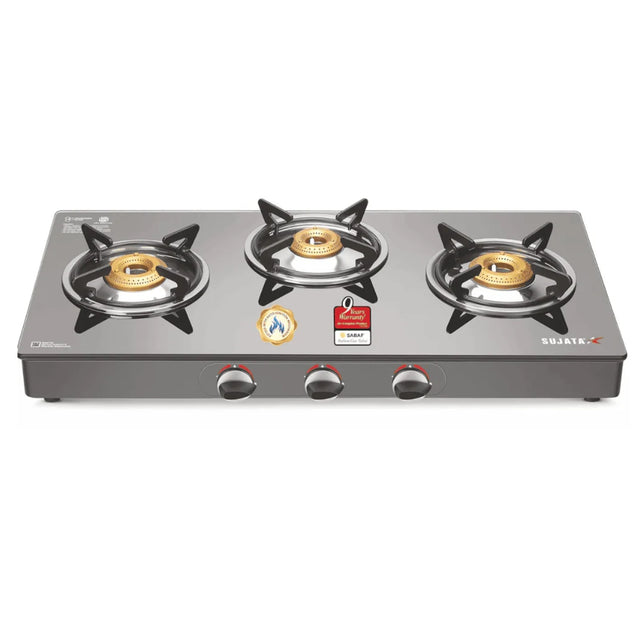Sujata Standard 3 Burner Toughened Glass Top Gas Stove - Black_1