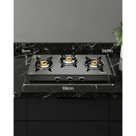 Sujata Standard 3 Burner Toughened Glass Top Gas Stove - Black_2