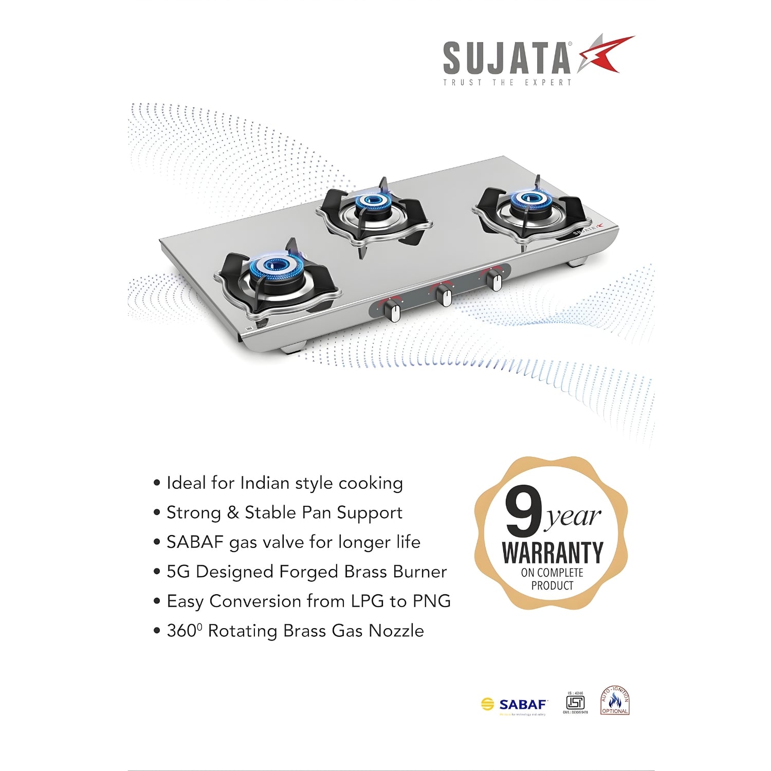 Sujata Sterno 3-Burner Cooktop Stainless steel Gas Stove – Silver_7