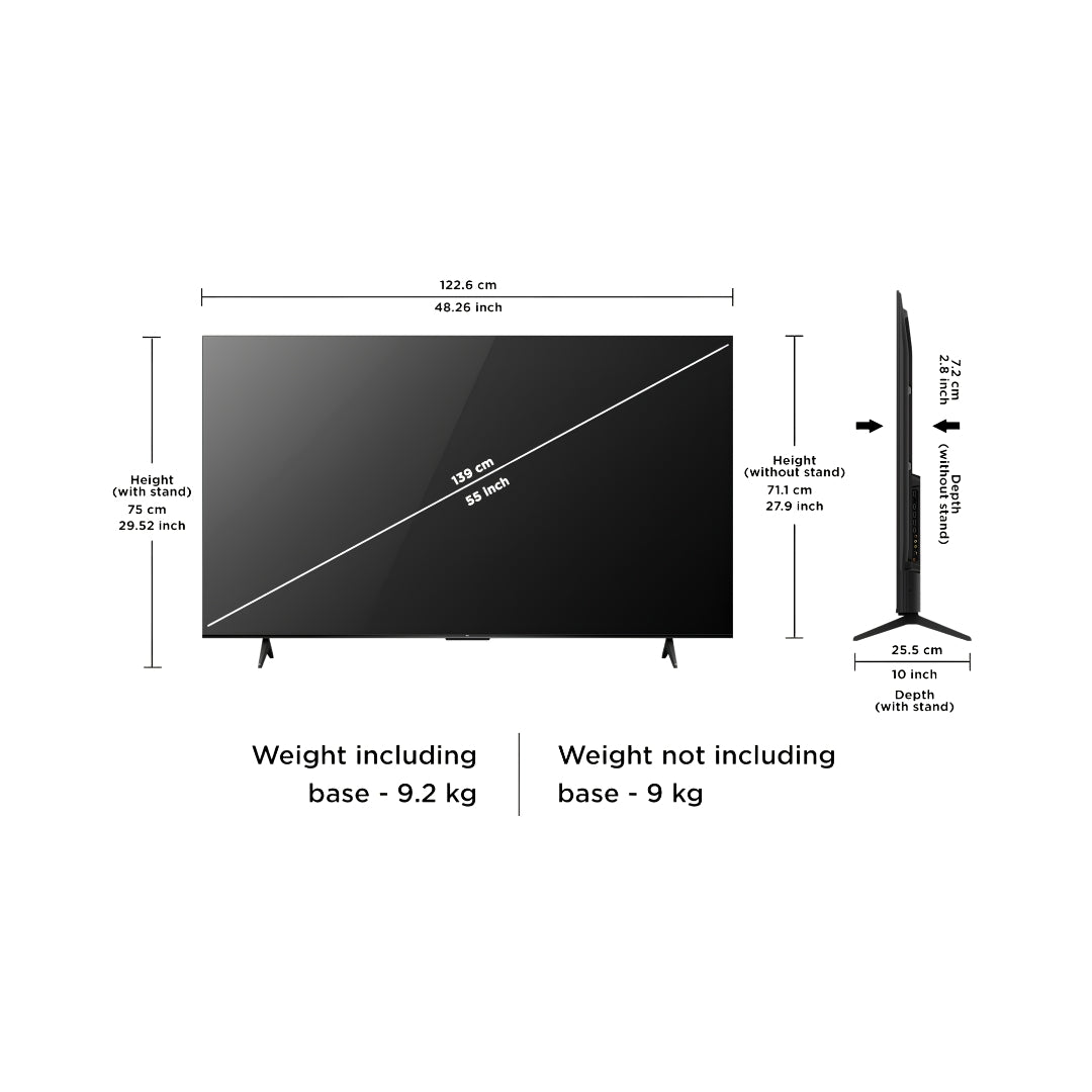 TCL 55P6L 4K UHD Smart TV - 55 Inch_Dimension View