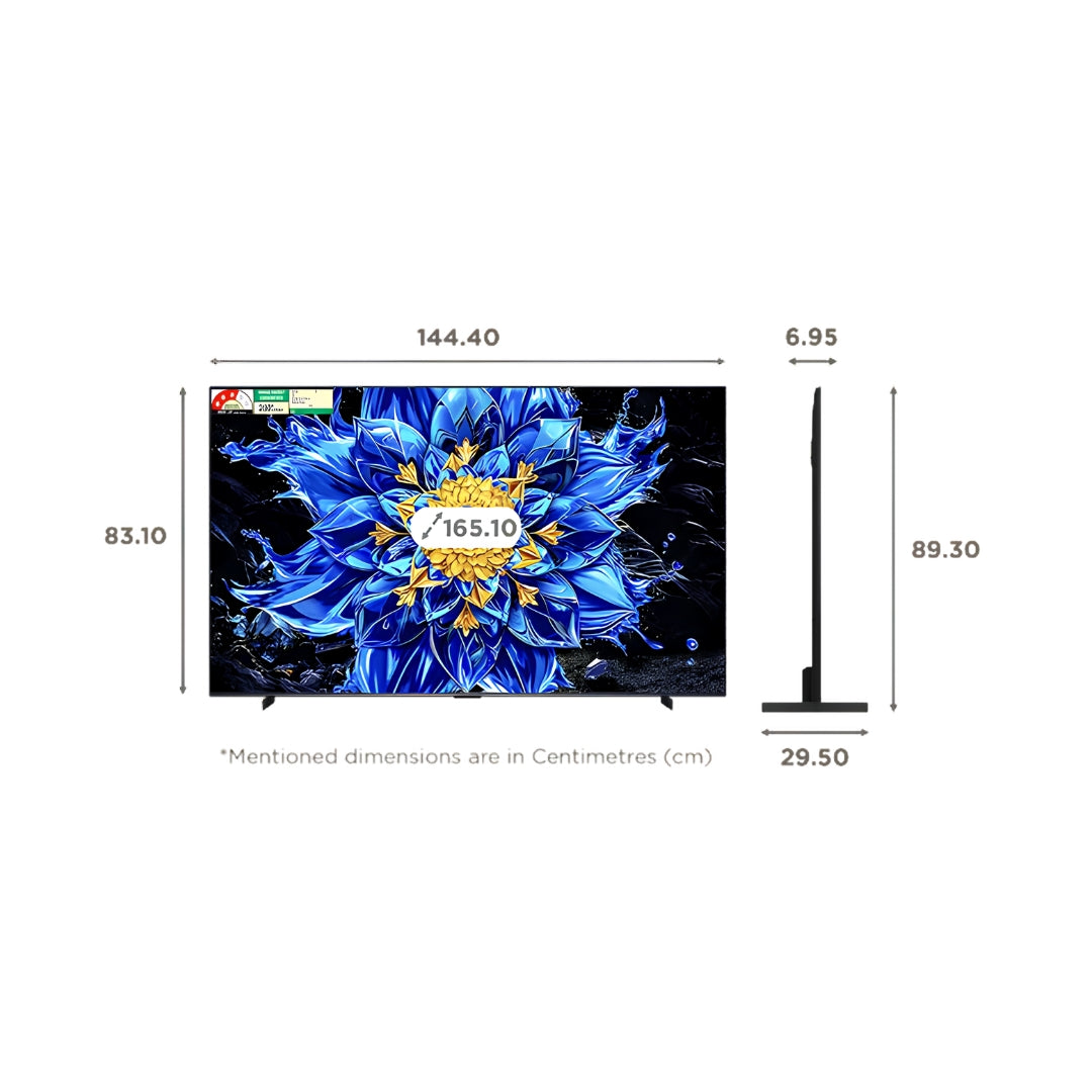 TCL 65P8L QLED TV - 65 Inch_Dimension view
