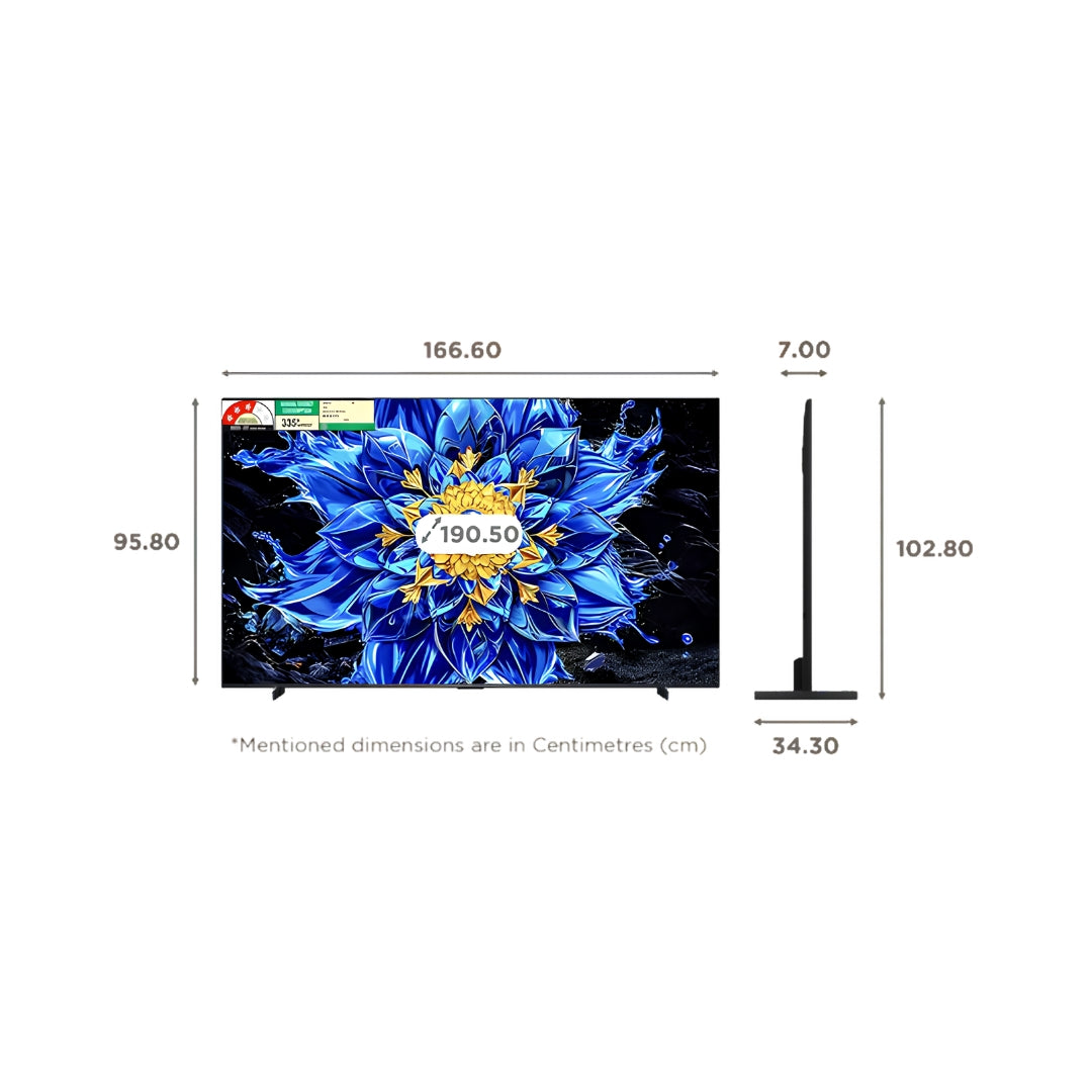 TCL 75P8L 4K UHD QLED TV - 75 Inch_Dimension View