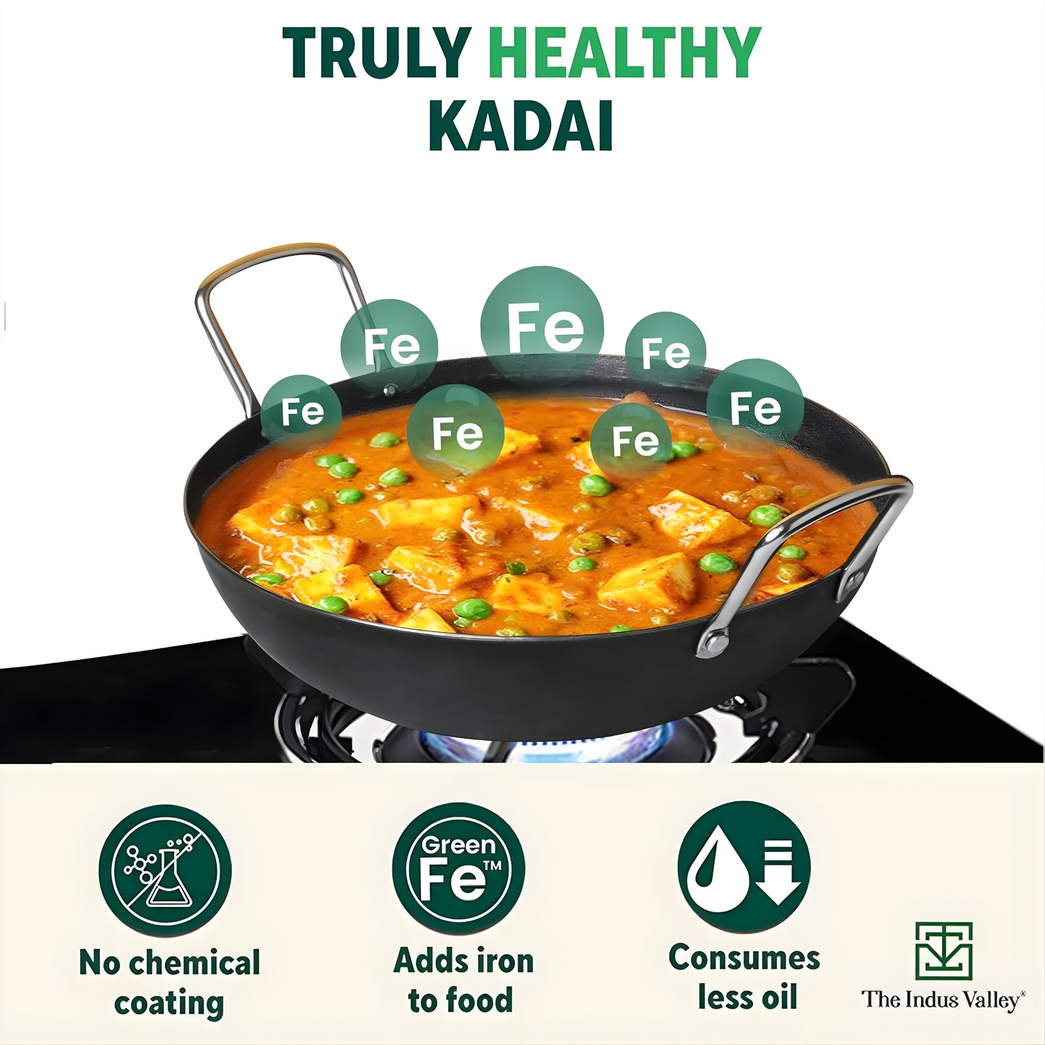 The Indus Valley Cast Iron Kadai With Flat Base 2.7 L - Black - Image 3 - Buy Online at Chera Home Junction Coimbatore